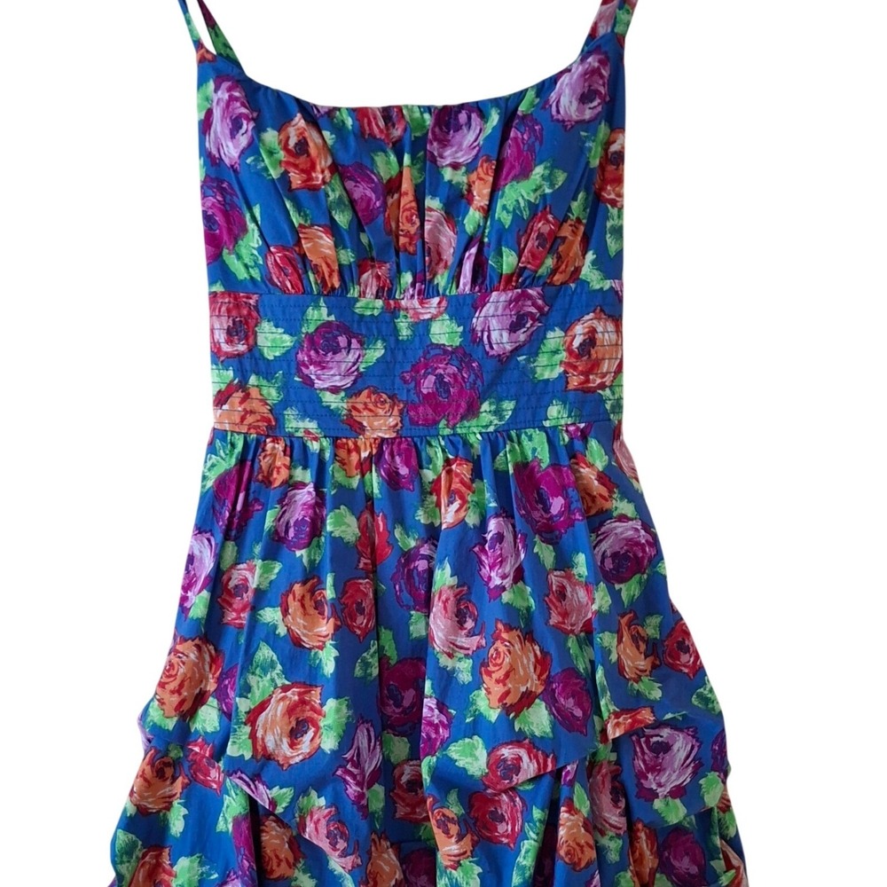 Dressbarn Smocked Mini Dress L Waist Floral Bubble Hem -Y2K  women Size 12